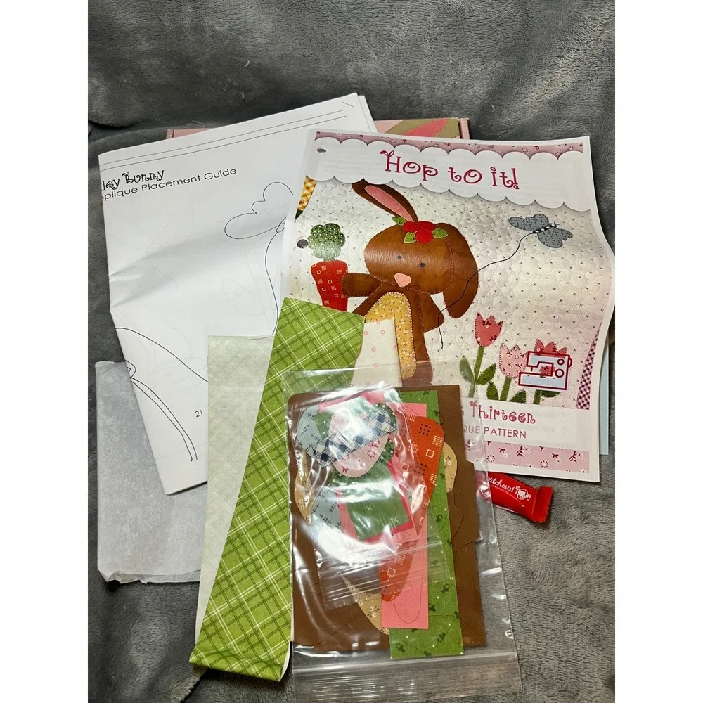Hop To It Bailey Bunny Quilt Kit Stitches of Love Applique Pattern Fabric 13
